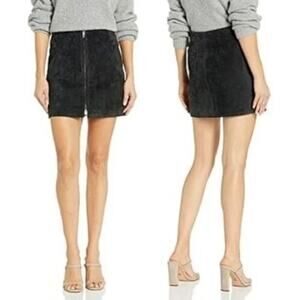 Revolve BLANKNYC Women's Black Suede Leather Zip Front Mini Skirt EUR 29/US 6/8